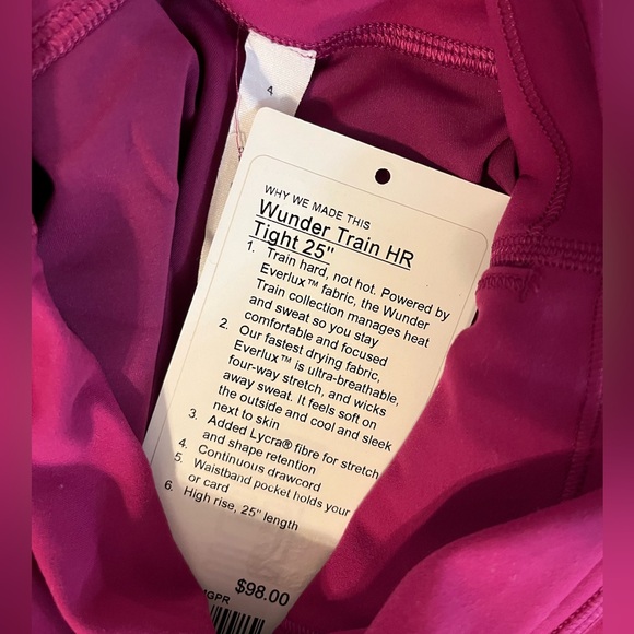 Lululemon Wunder Train HR Tight - 25” - Size 4 - Magenta Purple - Picture 4 of 4